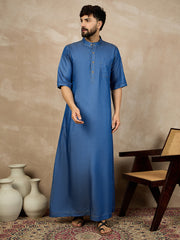 Blue Solid Half Sleeve Denim Arabic Thobe/Jubba For Men