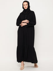 Black Ruffle Design Abaya for Women with Black Georgette Scarf