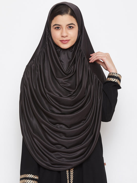 Women Black Solid Lycra Fabric Khimar Hijab For Regular Use