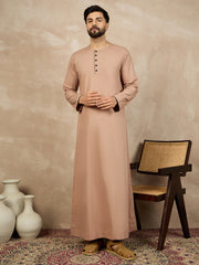 Beige Solid Cotton Arabic Thobe/Jubba For Men