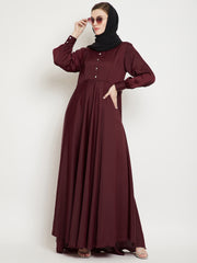 Nida Premium Umbrella Cut Maroon Abaya for Women with Black Georgette Hijab