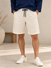 Off White Natural Linen Shorts for Men