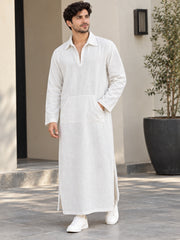 Men’s White Solid Linen Oversized Resort Wear Kaftan