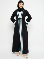 Inner Part Included Piping Details Black Front Open Shrug with Black Georgette Hijab