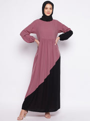 Black and Puce Pink Abaya Dress with Black Georgette Hijab