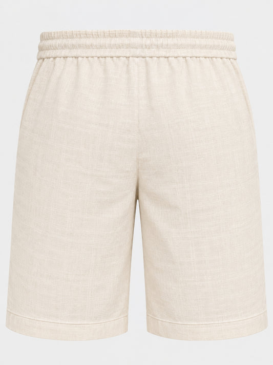 Off White Natural Linen Shorts for Men