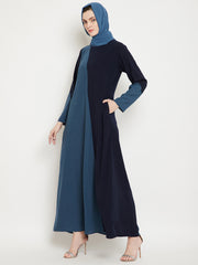 Grey & Blue  Abaya Dress with Black Georgette Hijab