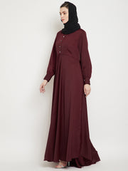 Nida Premium Umbrella Cut Maroon Abaya for Women with Black Georgette Hijab