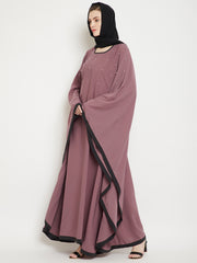 Pearl Design Puce Pink Solid Kaftan Abaya for Women with Black Georgette Hijab