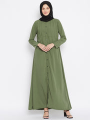 Solid Jade Green Plates Design Abaya Dress with Black Georgette Hijab