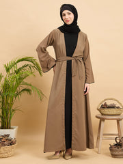 Women 2 Piece Set Front Open Shrug Abaya with Black Georgette Hijab