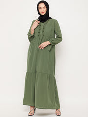 Jade Green Ruffle Design Abaya for Women with Black Georgette Scarf