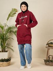 Modest Maroon Fleece Winter Sabr Hoodie for Women