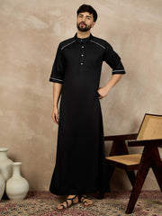 Black Solid Half Sleeve Cotton Arabic Thobe/Jubba For Men