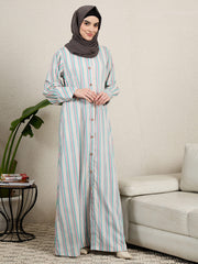 Front Open Printed Abaya for Women with Black Scarf