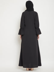 Olive Black Solid A- Line Abaya for Women with Black Georgette Scarf
