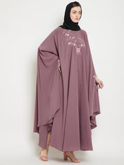 Fuse Pink Chikan Hand Embroidered Irani Kaftan Abaya for Women with Black Georgette Hijab