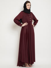 Nida Premium Umbrella Cut Maroon Abaya for Women with Black Georgette Hijab