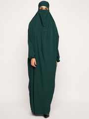 Bottle Green Solid One Piece Free Size Jilbab for Girls and Women