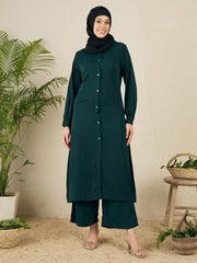 Front Open Green Solid Co-ord Set for Women