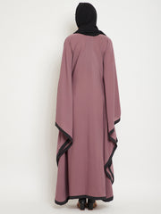 Pearl Design Puce Pink Solid Kaftan Abaya for Women with Black Georgette Hijab