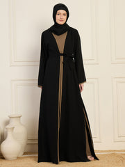 Nabia Women 2 Piece Black and Oat Shrug Set with Matching Black Hijab