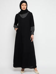 Black and White Aline Comfortable Shirt Collar Abaya With Black Georgette Scarf