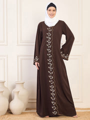 Hand Work Detailing Brown Solid Luxury Abaya Burqa For Women With White Hijab