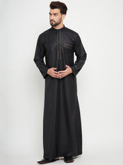 Black Arab Thobe / Jubba for Men with Piping Design