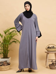 Luxury Hand worked Modest Grey Abaya Burqa with Black Hijab