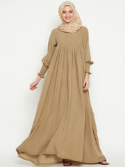 Beige A-Line Abaya Dress for Women with Black Georgette Hijab