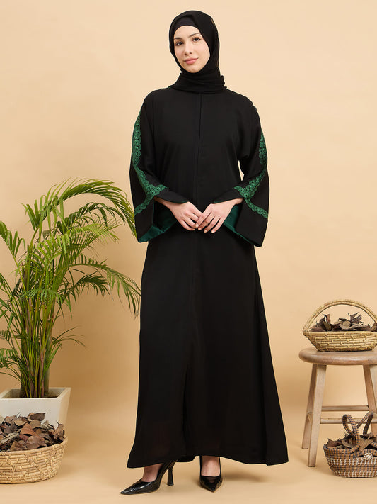 Modest Lace Abaya Burqa with Black Georgette Hijab