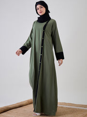 Jade Green Solid Front Open Abaya Burqa With Black Georgette Hijab