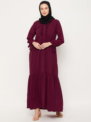 Maroon Ruffle Design Abaya for Women with Black Georgette Scarf