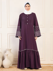 Kefiyyeh Embroidered Purple Abaya Burqa With White Georgette Hijab