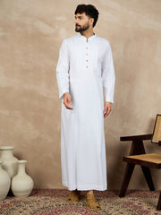 White Solid Arabic Cotton Thobe For Men