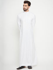 White Plain Arab Thobe / Jubba for Men with Mandarin Collar