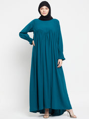 A-Line Bottle Green Abaya Dress for Women with Black Georgette Hijab