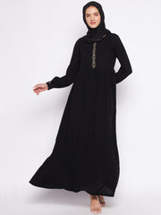 Solid Black Embroidery Design Abaya for Womwn with Black Georgette Hijab