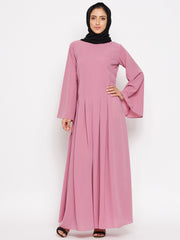 Puce Pink Bell Long Sleeves Abaya for Women with Black Georgette Hijab