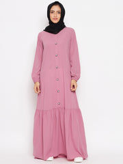 Pink Solid Frill Abaya with Black Georgette Hijab