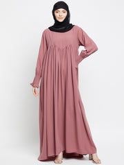 Puce Pink A-Line Abaya Dress for Women with Black Georgette Hijab