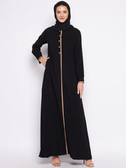 Black Color Piping Design Abaya for women with Black Georgette Scarf
