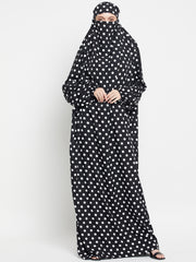 Black and White Polka Printed One Piece Free Size Jilbab for Girls and Women