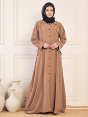 Front Open Rust Solid Coat Abaya Burqa For Women With Black Georgette Hijab