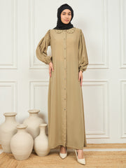 Front Open Beige Solid abaya burqa with black Georgette Hijab