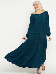 Women Frilled Teal Abaya Burqa With Black Hijab