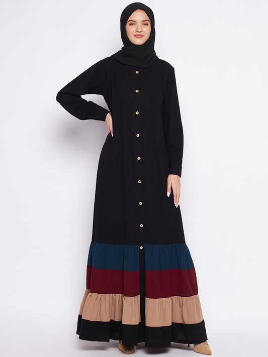 Multi-Colored Front Open Abaya for Women Women with Black Georgette Hijab