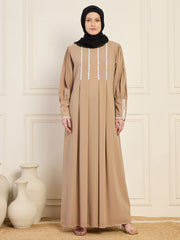 Handworked Beige Solid Luxury Abaya Burqa for Women with Black Georgette Hijab