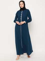 Teal Color Piping Design Abaya for women with Black Georgette Scarf